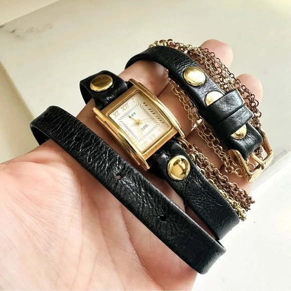 La Mer Sunset Gold Multi Chain Leather Wrap Watch - Picture 7 of 8